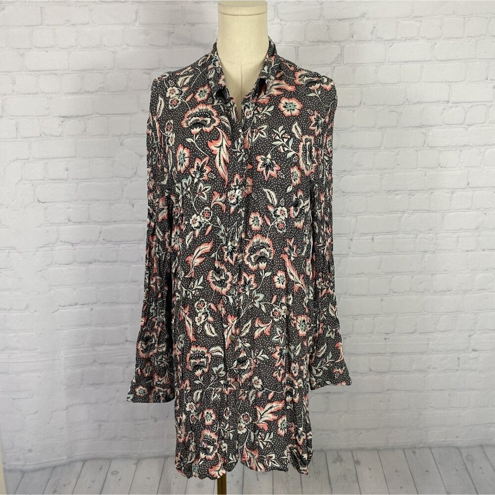 J. Jill Black Floral Mini Dress with Pink and Cream Accents